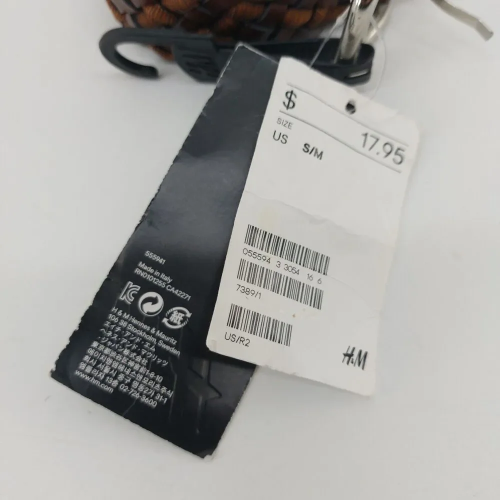 H&M Womens Small Medium Braided Woven Faux Leather Ribbon Italy